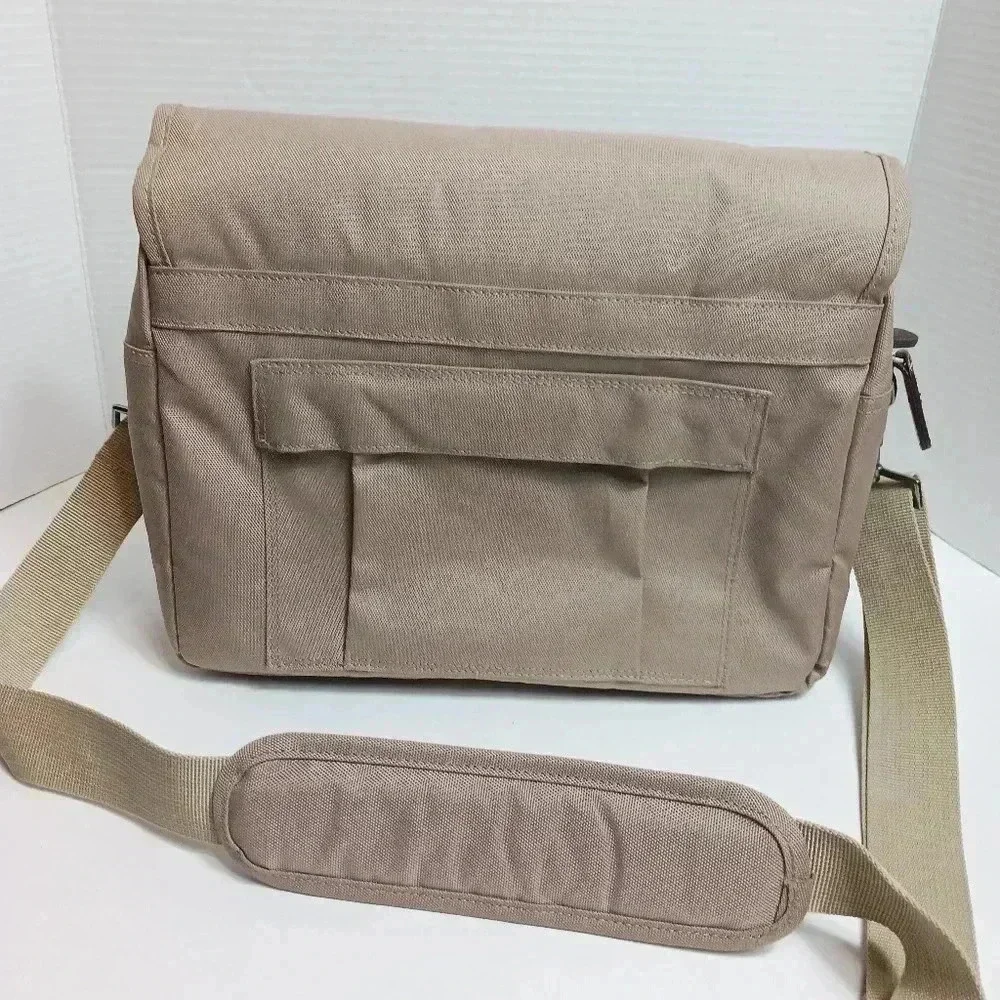 Canon Beige Canvas Brown Leather Carry Shoulder Strap Padded Camera Bag CLEAN